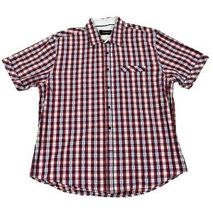 J. Campbell Los Angeles Cotton Casual SS Mens Western Shirt Red & Blue Plaid XL